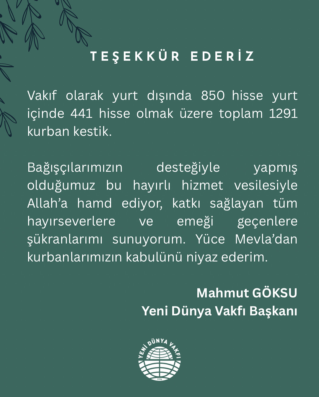 Bağışçılarımıza Teşekkür Ederiz